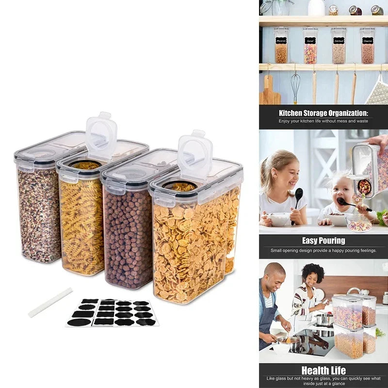 4-Piece Set of Large Airtight Rice Storage Containers Easy Pour Lids for Cereal and Food Storage Organizers