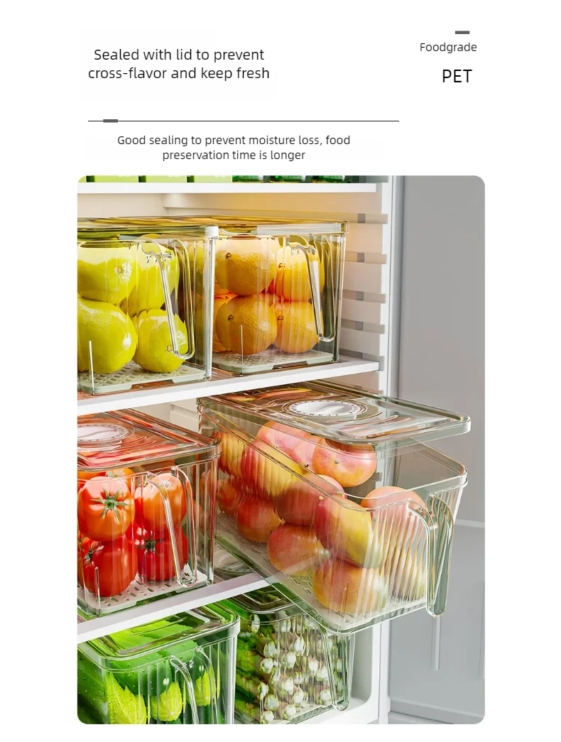 Stackable Refrigerator Storage Box with Lid, Capable of Storing Bread, Food, Vegetables, and Fruits，organizer box with handle
