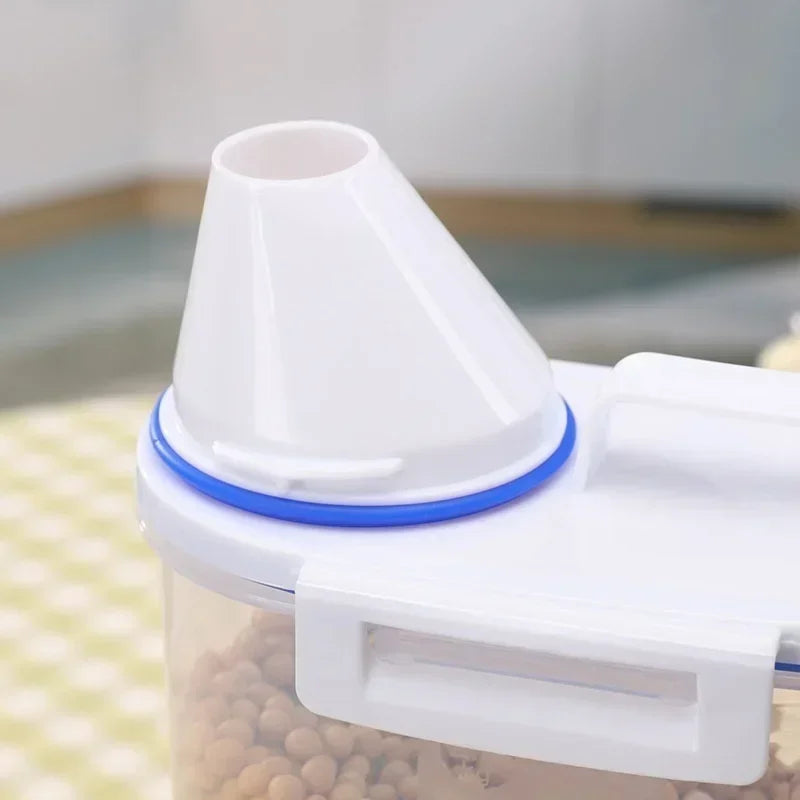Large Plastic Cereal Storage Box Airtight Moisture Proof Kitchen Container for Rice Flour Pet Food with Measuring Cup