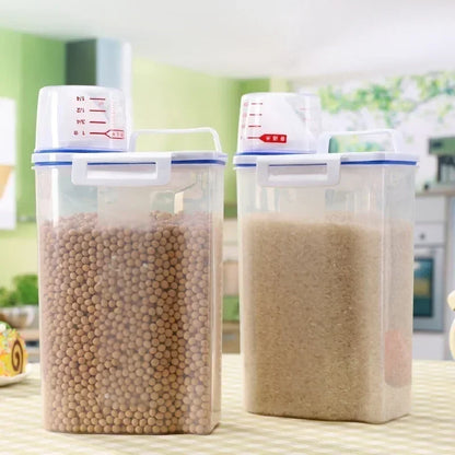 Large Plastic Cereal Storage Box Airtight Moisture Proof Kitchen Container for Rice Flour Pet Food with Measuring Cup