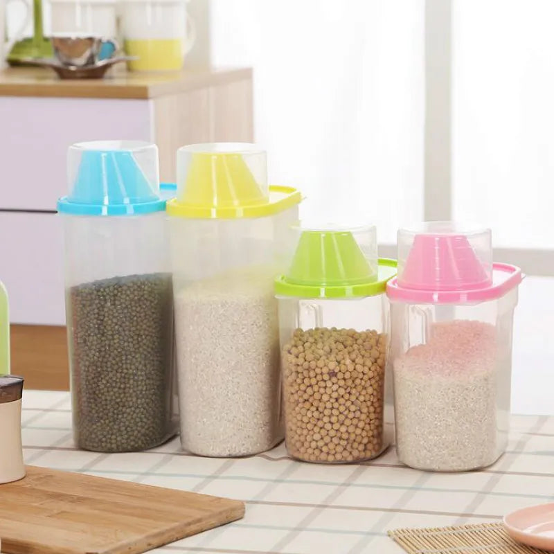 1Pc 1.9L Plastic Kitchen Rice Cereal Bean Dry Food Storage Dispenser Container Lid Sealed Box Storage Bottles Jar  Practical