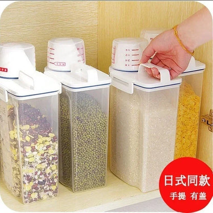 Large Plastic Cereal Storage Box Airtight Moisture Proof Kitchen Container for Rice Flour Pet Food with Measuring Cup