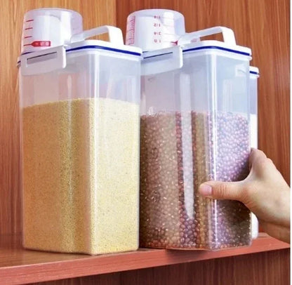 Large Plastic Cereal Storage Box Airtight Moisture Proof Kitchen Container for Rice Flour Pet Food with Measuring Cup