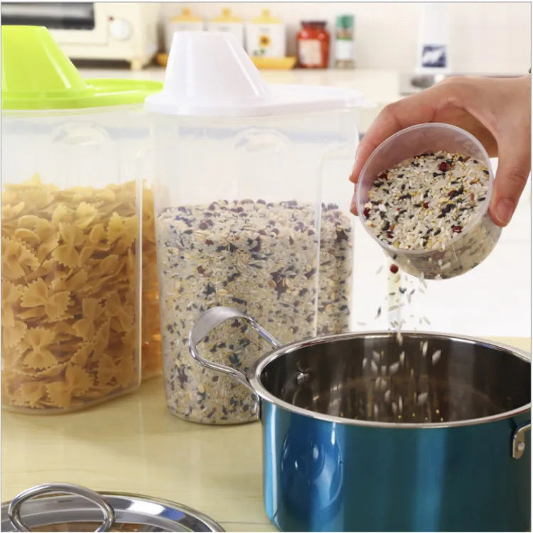 1Pc 1.9L Plastic Kitchen Rice Cereal Bean Dry Food Storage Dispenser Container Lid Sealed Box Storage Bottles Jar  Practical