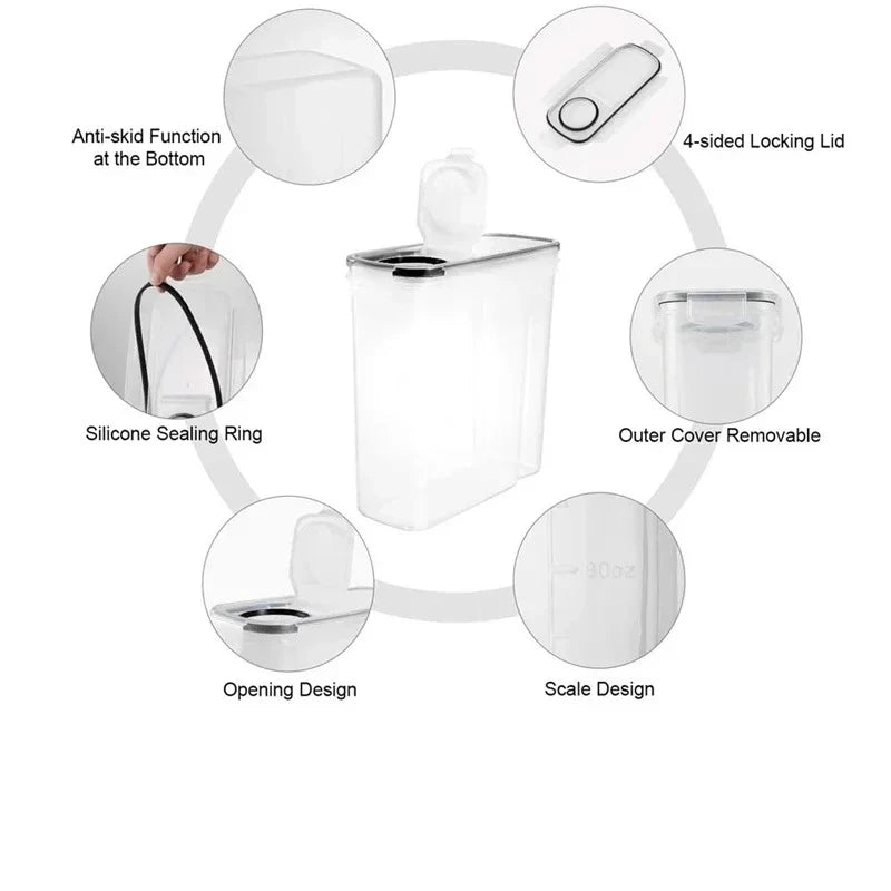 4-Piece Set of Large Airtight Rice Storage Containers Easy Pour Lids for Cereal and Food Storage Organizers