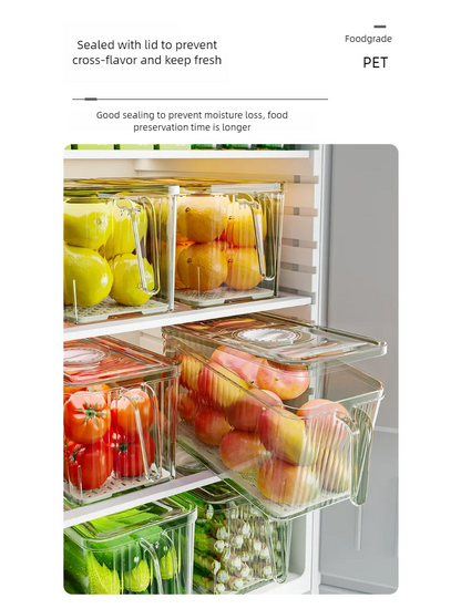 Stackable Refrigerator Storage Box with Lid, Capable of Storing Bread, Food, Vegetables, and Fruits，organizer box with handle