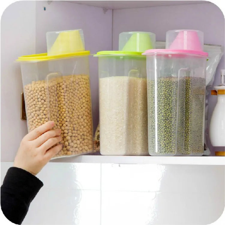 1Pc 1.9L Plastic Kitchen Rice Cereal Bean Dry Food Storage Dispenser Container Lid Sealed Box Storage Bottles Jar  Practical