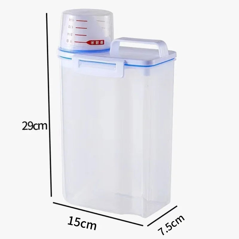 Large Plastic Cereal Storage Box Airtight Moisture Proof Kitchen Container for Rice Flour Pet Food with Measuring Cup