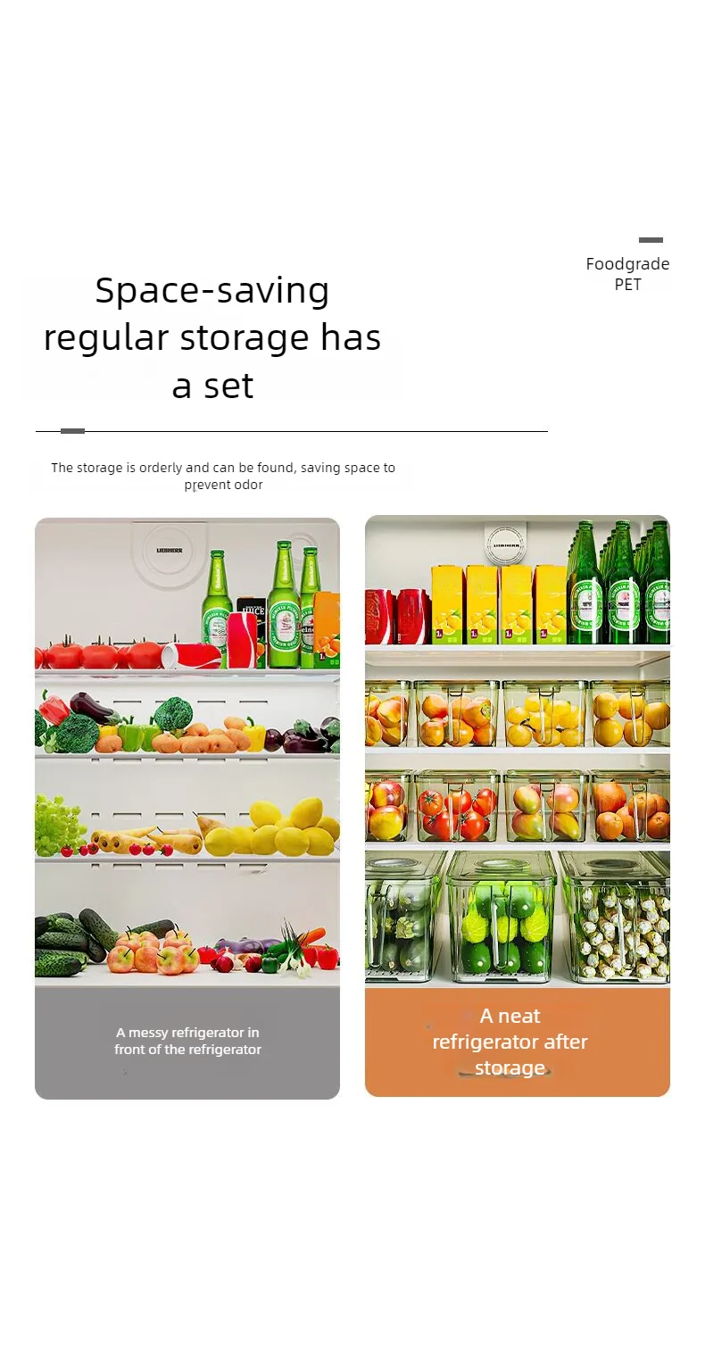 Stackable Refrigerator Storage Box with Lid, Capable of Storing Bread, Food, Vegetables, and Fruits，organizer box with handle