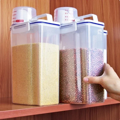 Large Plastic Cereal Storage Box Airtight Moisture Proof Kitchen Container for Rice Flour Pet Food with Measuring Cup
