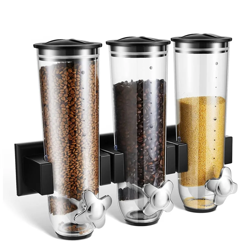 Wall Mount Triple Dry Cereal Grain Dispenser, Candy Dispenser For Pantry Food Storage Container Machine