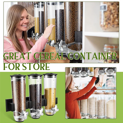 Wall Mount Triple Dry Cereal Grain Dispenser, Candy Dispenser For Pantry Food Storage Container Machine