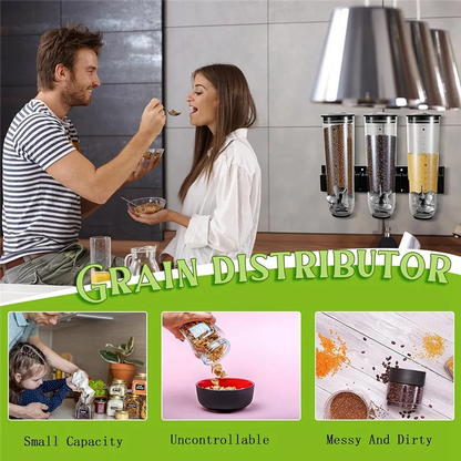Wall Mount Triple Dry Cereal Grain Dispenser, Candy Dispenser For Pantry Food Storage Container Machine