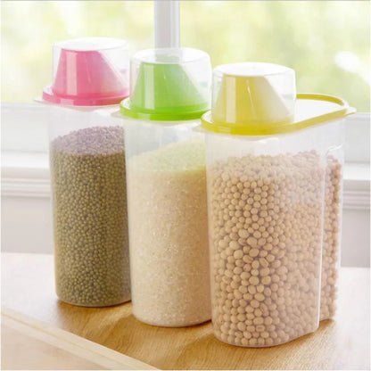 1Pc 1.9L Plastic Kitchen Rice Cereal Bean Dry Food Storage Dispenser Container Lid Sealed Box Storage Bottles Jar  Practical