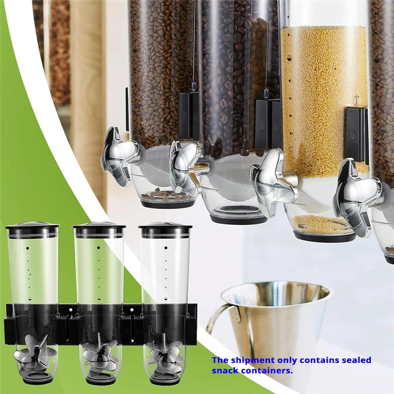 Wall Mount Triple Dry Cereal Grain Dispenser, Candy Dispenser For Pantry Food Storage Container Machine