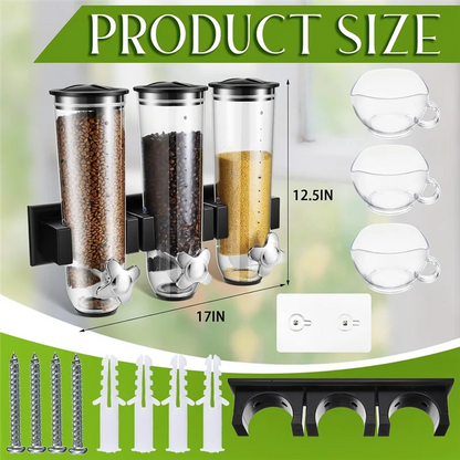 Wall Mount Triple Dry Cereal Grain Dispenser, Candy Dispenser For Pantry Food Storage Container Machine